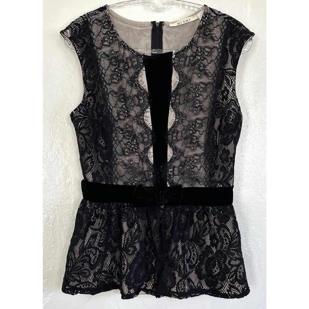 Mi Ami Lace Cami Top Black Velvet Bow Womens Small